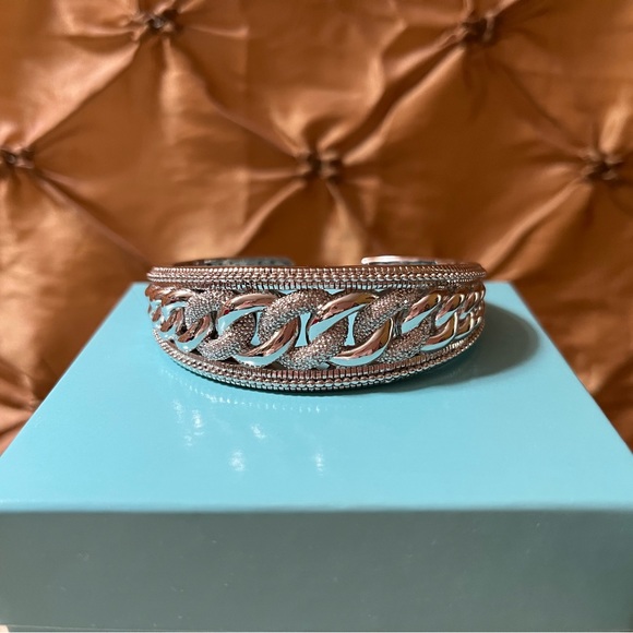 Affinity Diamond Solid Sterling Silver Hinged Curb Link Diamond Cuff Bangle 💎 - Picture 3 of 10